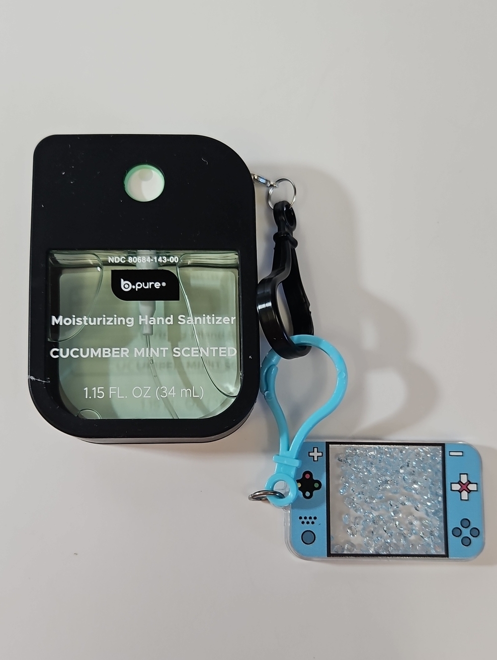 b•pure Hand Sanitizer Cucumber Mint Scented, Case + Nintendo Keychain